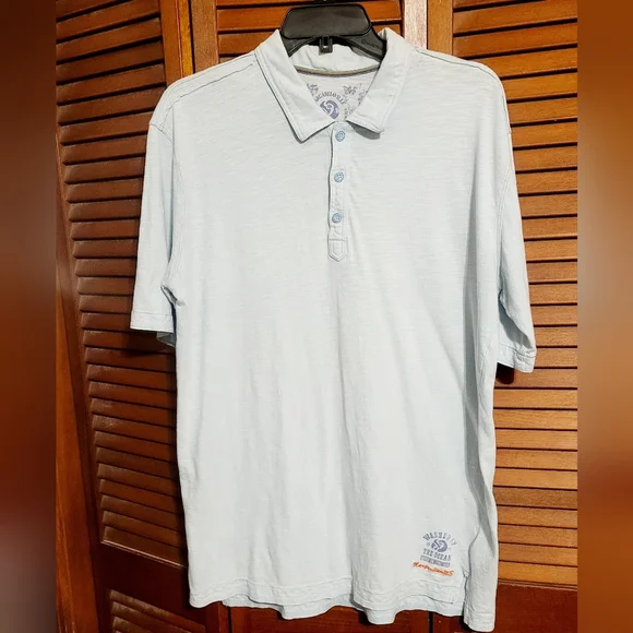 Jimmy Buffet Light Aqua Distressed Margaritaville  Polo Shirt Mens Large. - Picture 2 of 10